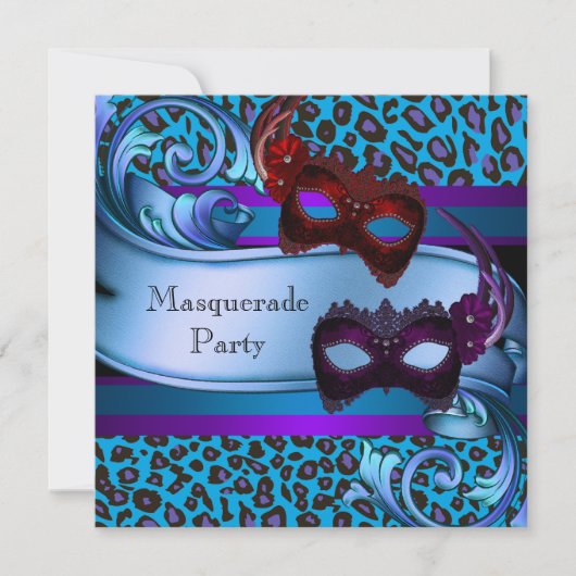 Invitation Masques de léopard sarcelle violet Sweet 16 Masque (Devant)