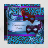 Invitation Masques de léopard Turquoise pourpre sucré 16 masc (Devant / Derrière)