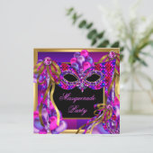 Invitation Masques de Mascarade Rose Violet Bleu Vert Anniver (Debout devant)