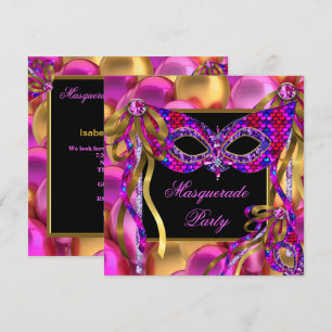 Invitation Masques de masquerade Rose Violet Bleu Anniversair