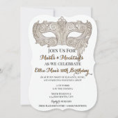 Invitation Masques & Mocktails Gold Masquerade Anniversaire (Devant)