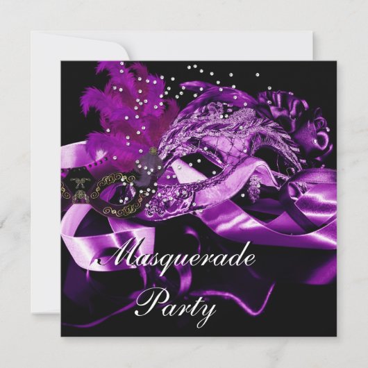Invitation Masques noirs violets Bal en masque Fête 2 (Devant)