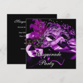 Invitation Masques noirs violets Bal masqué Fête 2 (Devant / Derrière)