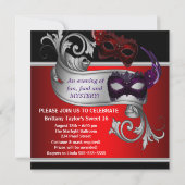 Invitation Masques Rouges Sweet 16 Soirée Masquée (Dos)