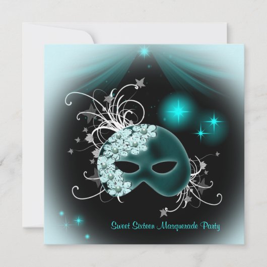 Invitation Masques sarcelle fête Sweet 16 (Devant)