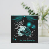 Invitation Masques sarcelle fête Sweet 16 (Debout devant)
