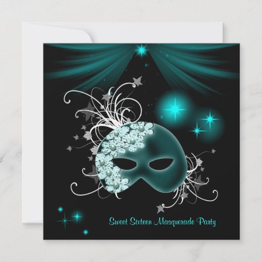 Invitation Masques sarcelle fête Sweet 16 (Devant)