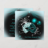Invitation Masques turquoises Sweet 16 Masquerade Party (Devant / Derrière)