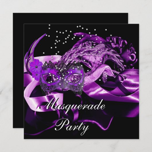 Invitation Masques violet noir Masquerade bal (Devant / Derrière)