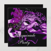 Invitation Masques violet noir Masquerade Ball Party 2 (Devant / Derrière)