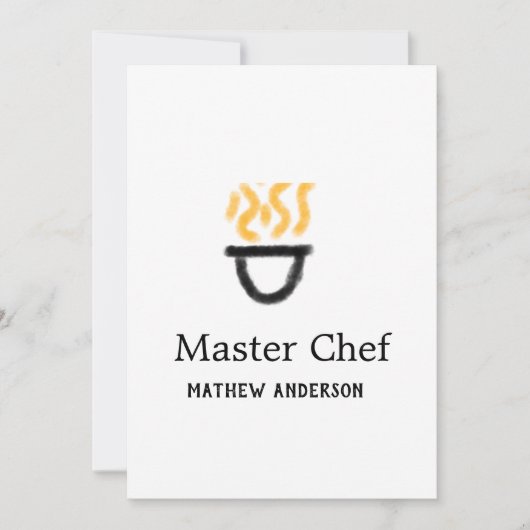 Invitation Master chef add name black pan yellow fire fume co (Devant)