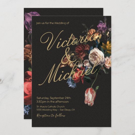 Invitation Master Floral Dark & Moody Mariage (Devant / Derrière)