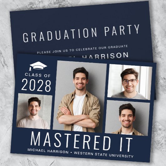 Invitation Masters Degree Photo Blue Graduation Party