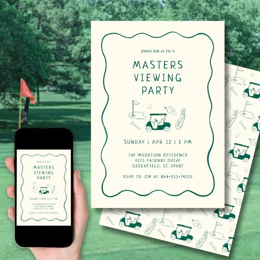 Invitation Masters Golf Viewing Watch Party Hand Drawn Green