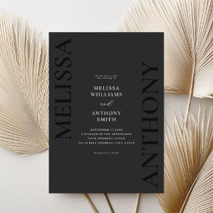 Invitation Mat minimaliste noir Mariage moderne