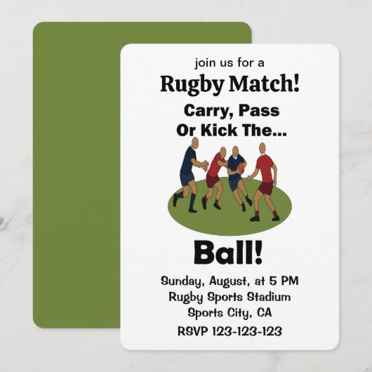 Invitation Match de Rugby Transporter Passer Ou Botter Le Bal (Devant / Derrière)