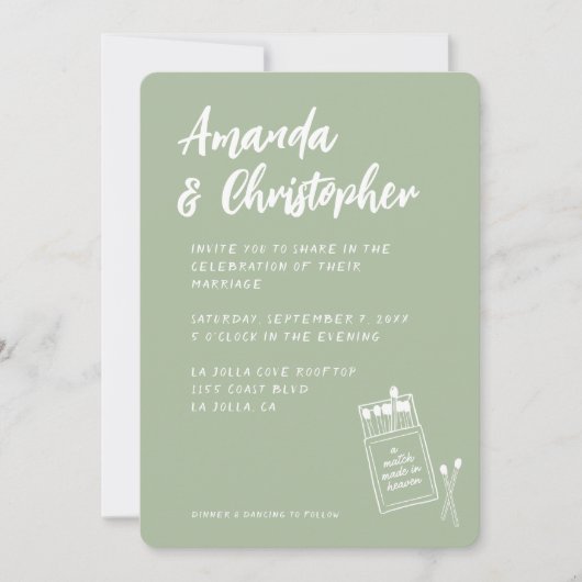 Invitation Match Fabriqué dans le ciel Mariage rétro Sage ver (Devant)