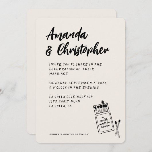 Invitation Match Fabriqué dans le ciel Retro Élégant Mariage  (Devant / Derrière)