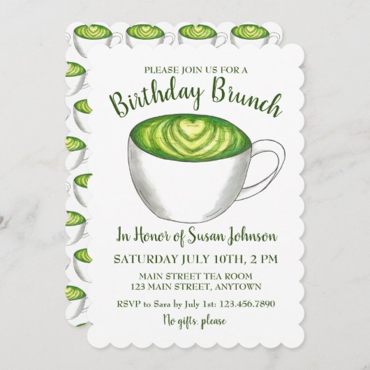 Invitation Matcha Green Tea Latte Party Anniversaire Brunch (Devant / Derrière)