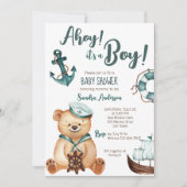 Invitation Matelot ours en peluche garçon Baby Shower (Devant)