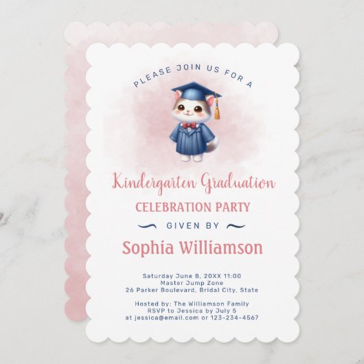 Invitation Maternelle Fille Diplôme Chat (Devant / Derrière)