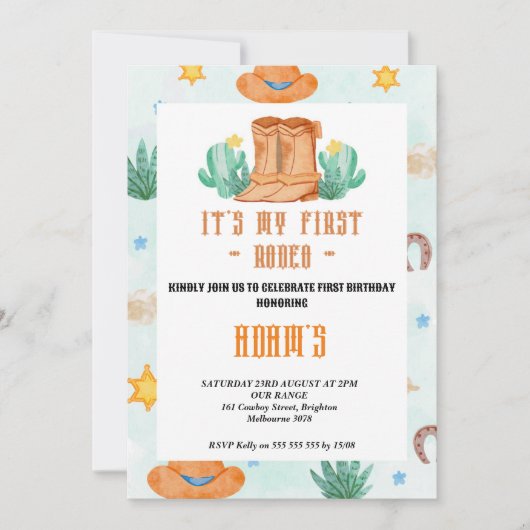 Invitation maternelle Mon Premier Rodéo Cowboy (Devant)