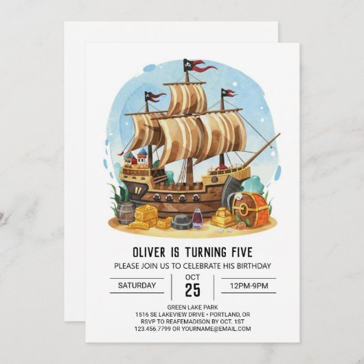 Invitation Matey Custom Boat Pirate Anniversaire (Devant / Derrière)