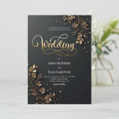Invitation Matte Black & 3D Gold Leaf Botanical Motifs (Debout devant)