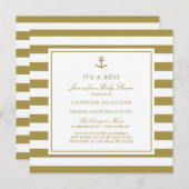 Invitation Matte Gold Nautical C'est un Baby shower garçon (Devant / Derrière)