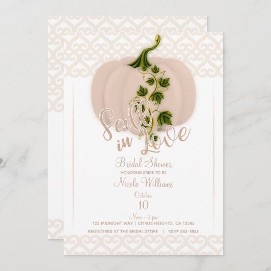 Invitation Matte rose Citrouille TOMBE AMOUR Coeurs Fête des  (Devant / Derrière)