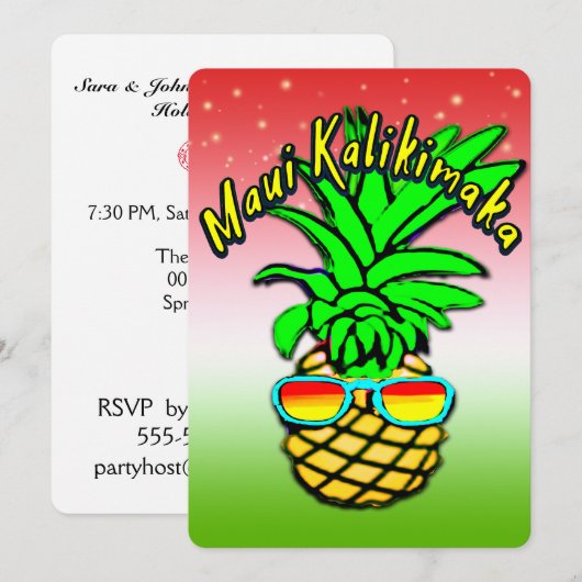 Invitation Maui Kalikimaka Pun Hawaiian Christmas Pineappy (Devant / Derrière)