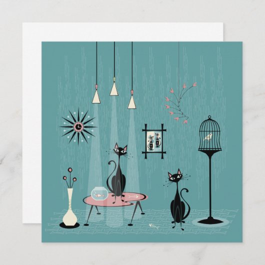 Invitation Mauvais Milieu du Siècle / Chat à main rouge II B (Devant / Derrière)