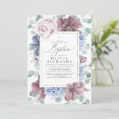 Invitation Mauve and Dusty Blue Flowers Elegant Baptism (Debout devant)