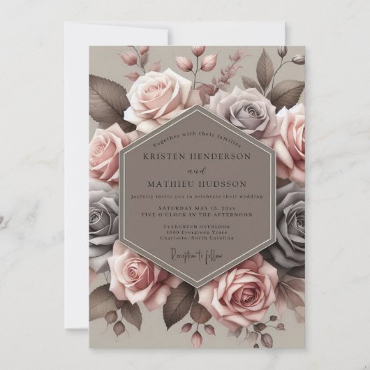 Invitation Mauve Antique Bloom Wedding (Devant)