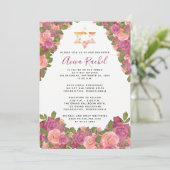 Invitation Mauve | Aquarelle rose pâle Bat mitzvah floral (Debout devant)