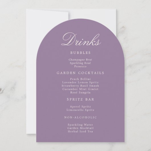 Invitation Mauve Arch Wedding Drinks Menu Card (Devant)