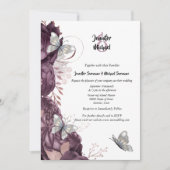 Invitation Mauve argent rose papillon chic mariage élégant (Devant)