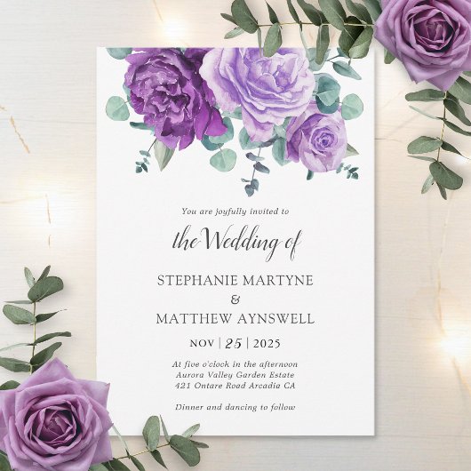 Invitation Mauve Blooms Eucalyptus Mariage botanique