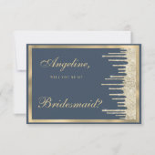 Invitation Mauve blue gold glitter drips luxury Bridesmaid (Devant)