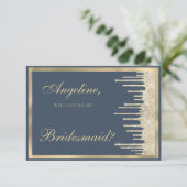 Invitation Mauve blue gold glitter drips luxury Bridesmaid (Debout devant)