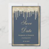 Invitation Mauve blue gold glitter drips Save the Date (Devant)