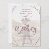 Invitation Mauve cadre boho simple script photo mariage (Devant)