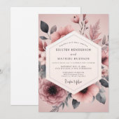 Invitation Mauve Charcoal Flora Wedding (Devant / Derrière)