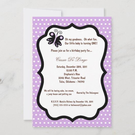 invitation mauve-clair de fête d'anniversaire du (Devant)