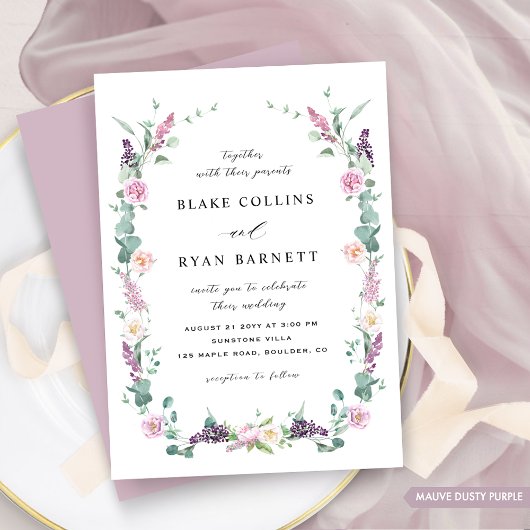 Invitation Mauve, Dusty Purple Pastel Delicate Floral Mariage
