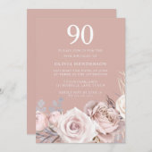 Invitation Mauve & Dusty Rose, Blush 90th Birthday Party (Devant / Derrière)