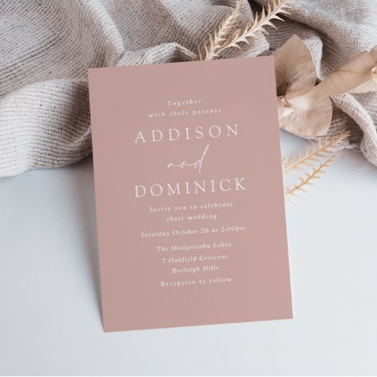Invitation Mauve Dusty Rose minimaliste moderne Mariage