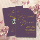 Invitation Mauve Elegant Gold Script Rehearer Diner Code QR