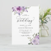 Invitation Mauve Elegant Lilac Dusty Mariage Floral Violet (Debout devant)