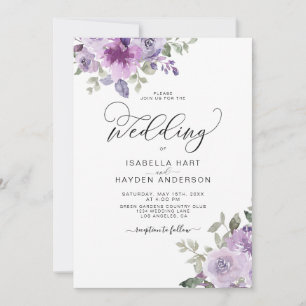 Invitation Mauve Elegant Lilac Dusty Mariage Floral Violet